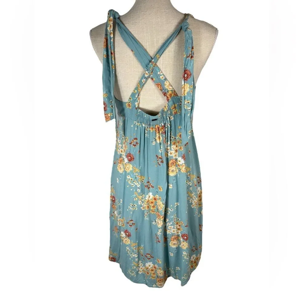 O’Neil Blue Floral Tie Shoulder Summer Beach Dress
